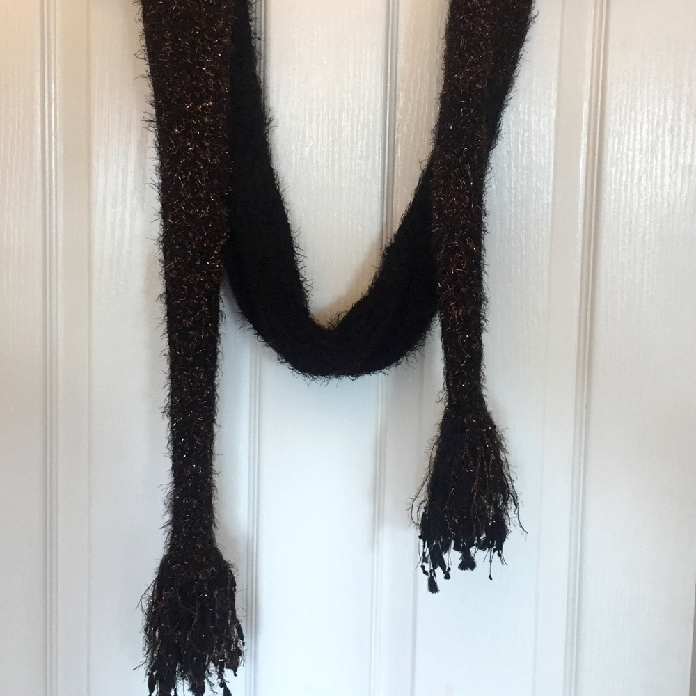 Anthropologie Black and Rose Gold Sparkle Scarf